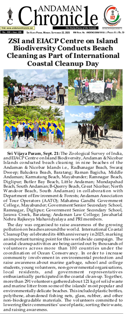 ZSI and EIACP Centre on Island Biodiversity Conducts Beach Cleaning as Part of International Coastal Cleanup Day 